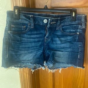 Express cutoff denim shorts low rise, size 00